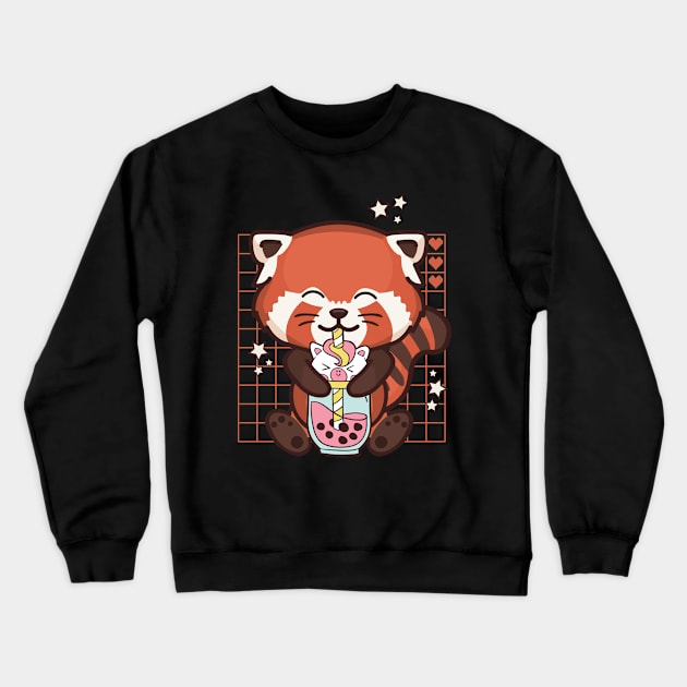 Cute Kawaii Red Panda Unicorn Boba Tea Crewneck Sweatshirt by Bruno Pires